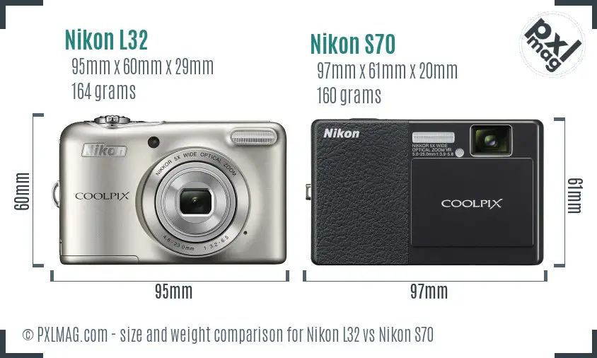 Nikon L32 vs Nikon S70 size comparison