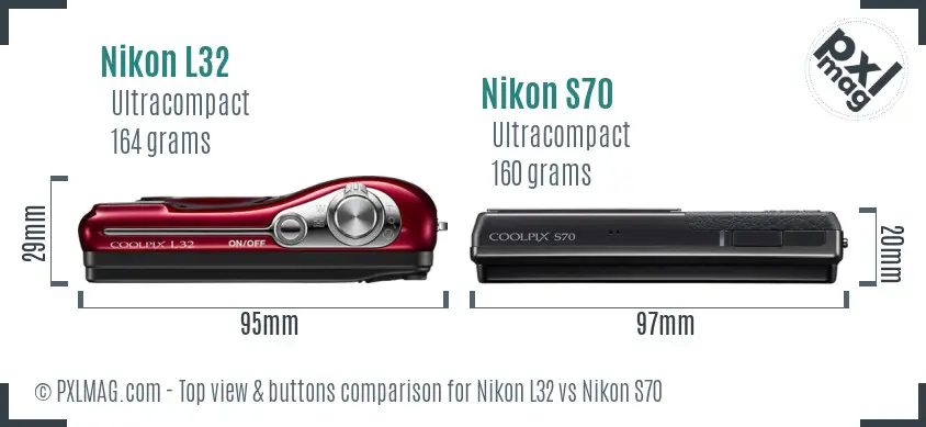 Nikon L32 vs Nikon S70 top view buttons comparison