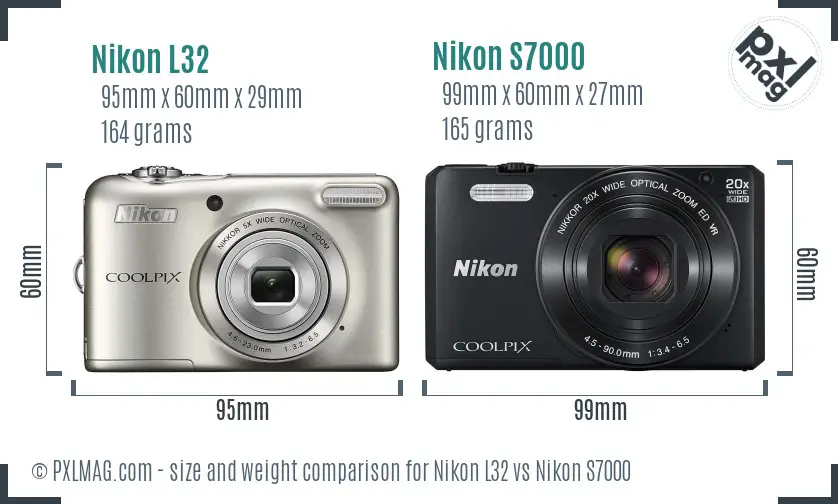 Nikon L32 vs Nikon S7000 size comparison