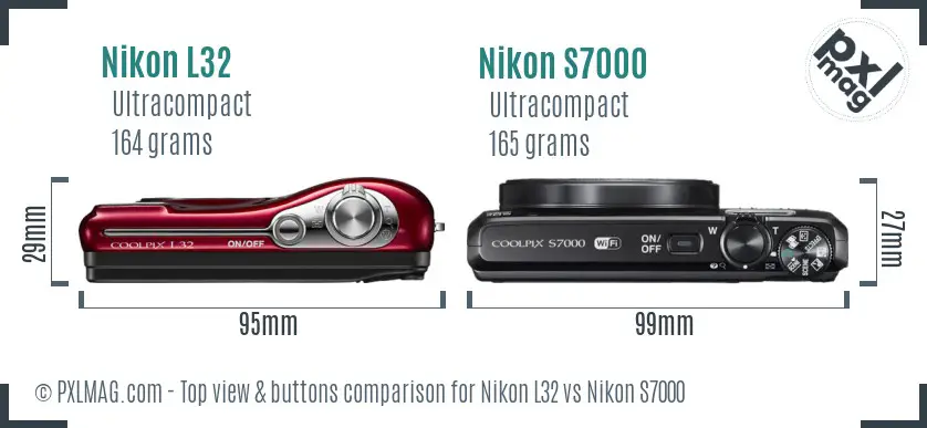 Nikon L32 vs Nikon S7000 top view buttons comparison