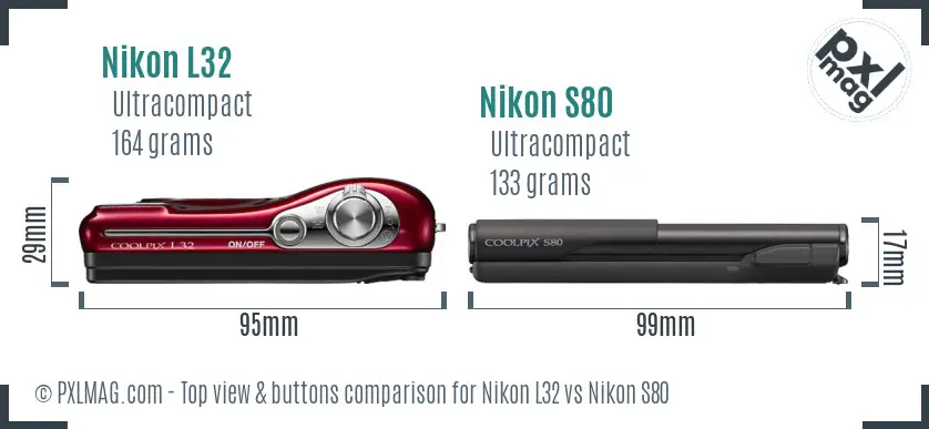 Nikon L32 vs Nikon S80 top view buttons comparison