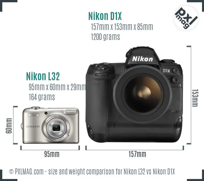Nikon L32 vs Nikon D1X size comparison