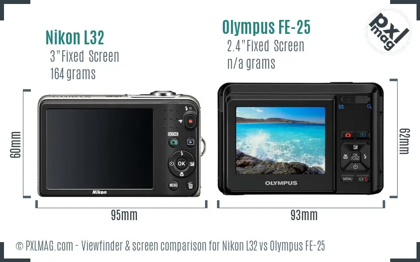 Nikon L32 vs Olympus FE-25 Screen and Viewfinder comparison