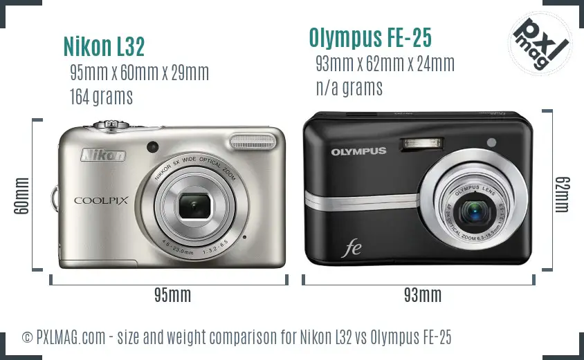 Nikon L32 vs Olympus FE-25 size comparison