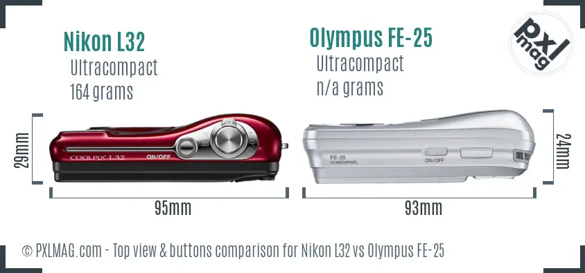 Nikon L32 vs Olympus FE-25 top view buttons comparison