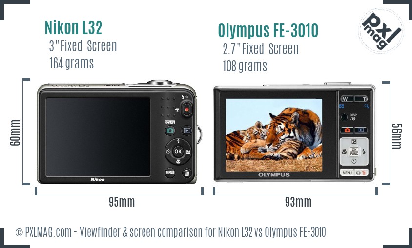 Nikon L32 vs Olympus FE-3010 Screen and Viewfinder comparison