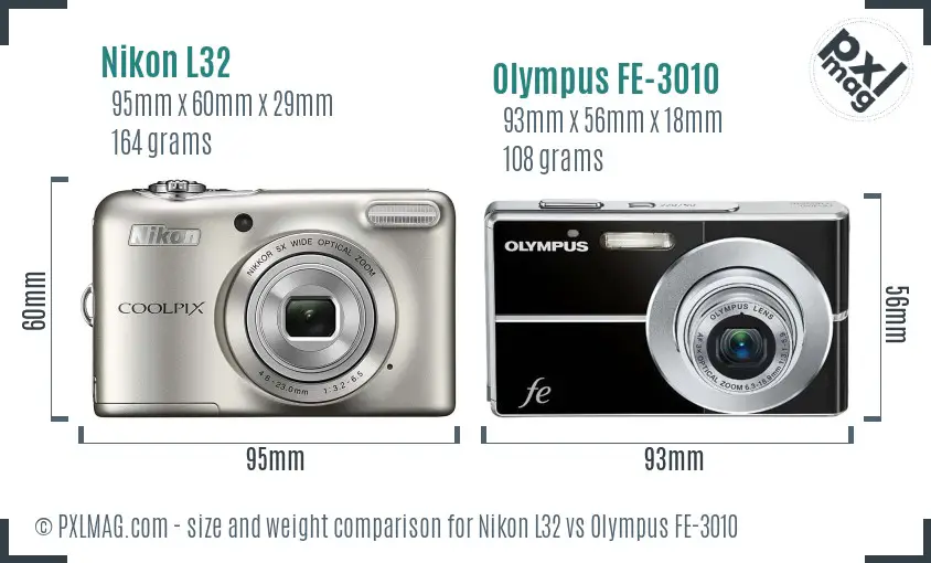 Nikon L32 vs Olympus FE-3010 size comparison