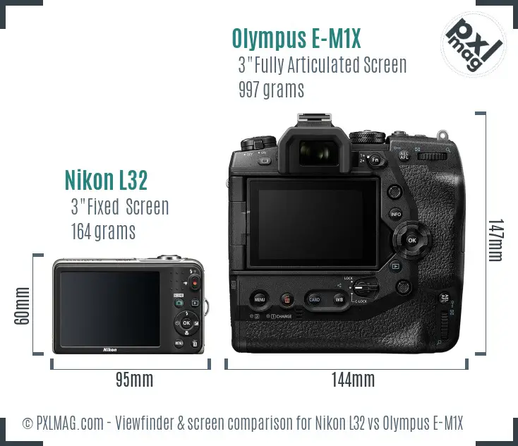 Nikon L32 vs Olympus E-M1X Screen and Viewfinder comparison