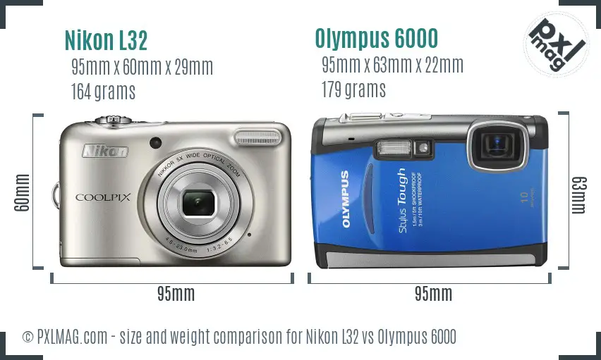 Nikon L32 vs Olympus 6000 size comparison