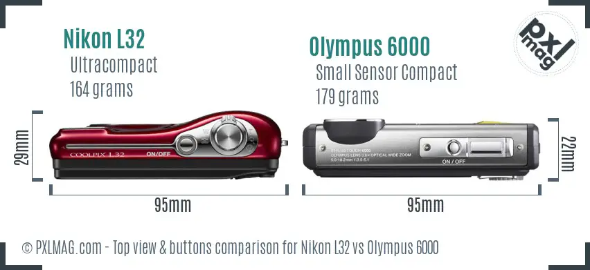 Nikon L32 vs Olympus 6000 top view buttons comparison
