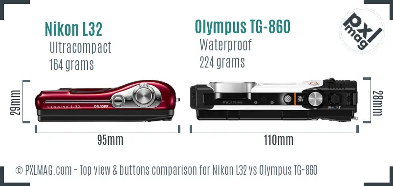 Nikon L32 vs Olympus TG-860 top view buttons comparison