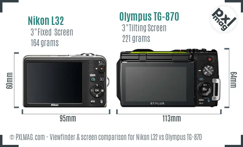Nikon L32 vs Olympus TG-870 Screen and Viewfinder comparison