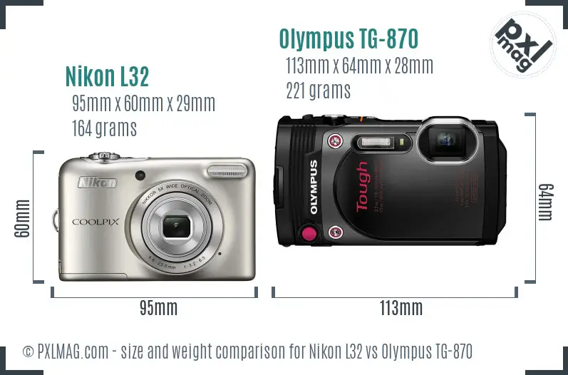 Nikon L32 vs Olympus TG-870 size comparison