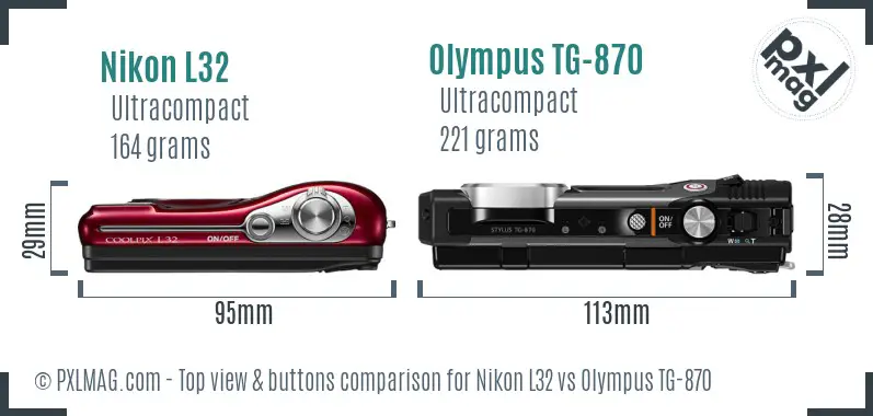 Nikon L32 vs Olympus TG-870 top view buttons comparison
