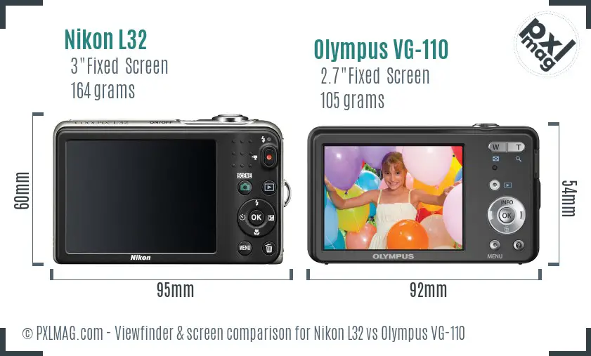 Nikon L32 vs Olympus VG-110 Screen and Viewfinder comparison