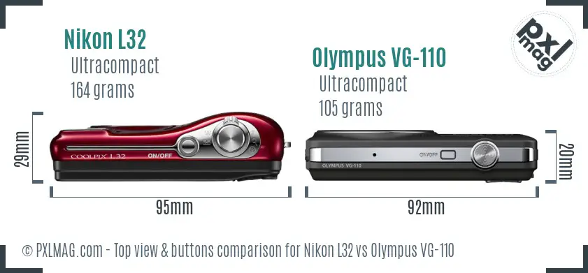 Nikon L32 vs Olympus VG-110 top view buttons comparison