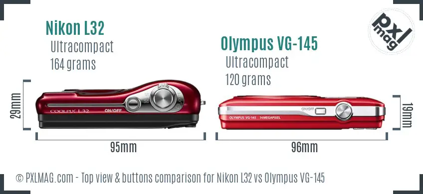 Nikon L32 vs Olympus VG-145 top view buttons comparison