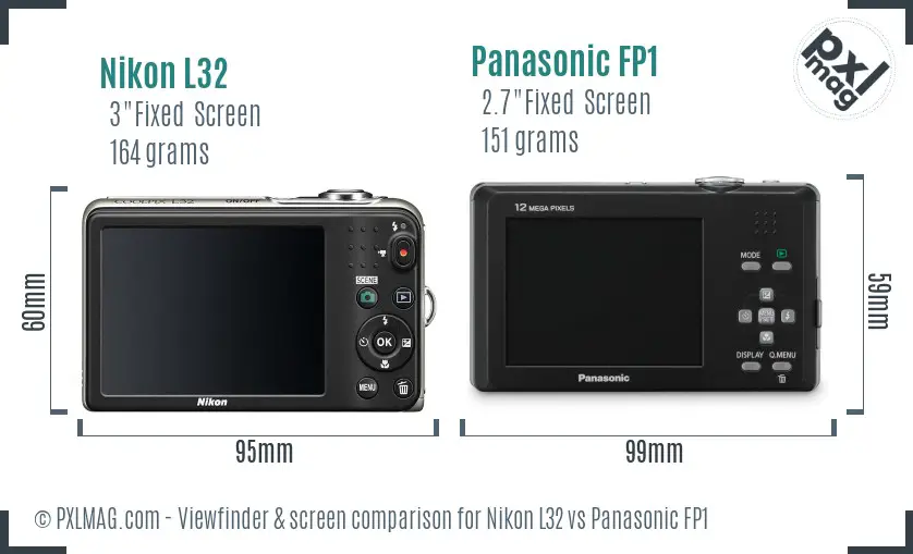 Nikon L32 vs Panasonic FP1 Screen and Viewfinder comparison