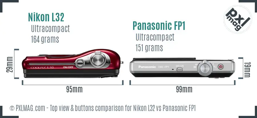 Nikon L32 vs Panasonic FP1 top view buttons comparison