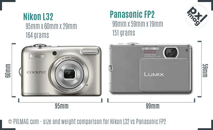 Nikon L32 vs Panasonic FP2 size comparison