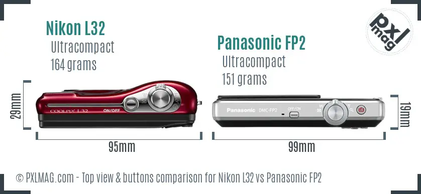 Nikon L32 vs Panasonic FP2 top view buttons comparison