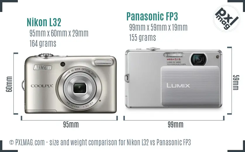 Nikon L32 vs Panasonic FP3 size comparison