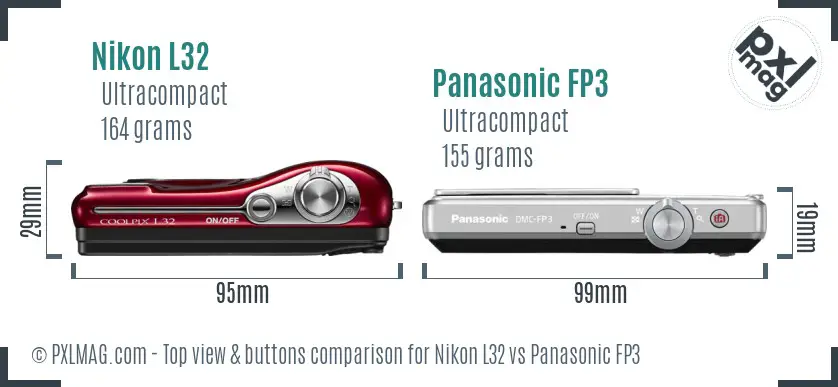 Nikon L32 vs Panasonic FP3 top view buttons comparison