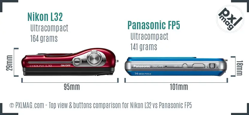 Nikon L32 vs Panasonic FP5 top view buttons comparison