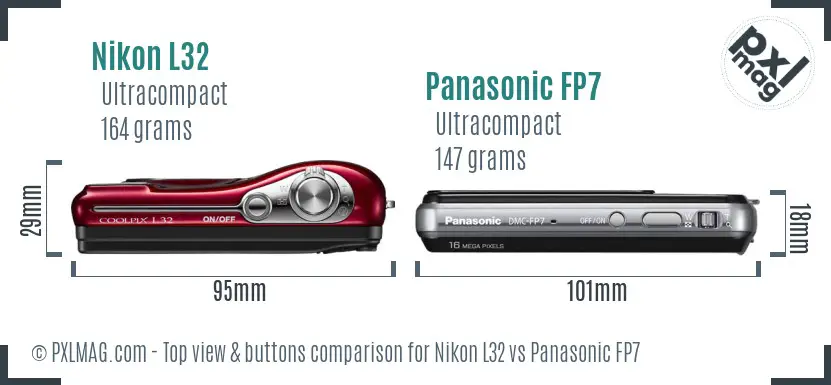 Nikon L32 vs Panasonic FP7 top view buttons comparison