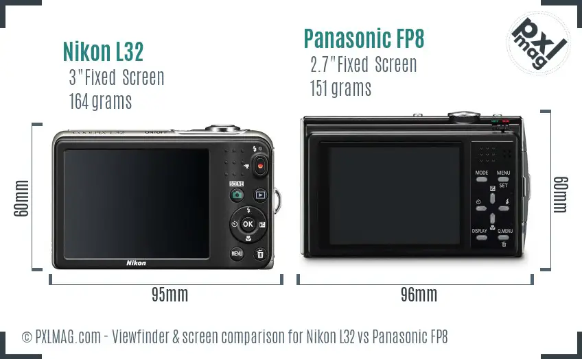 Nikon L32 vs Panasonic FP8 Screen and Viewfinder comparison