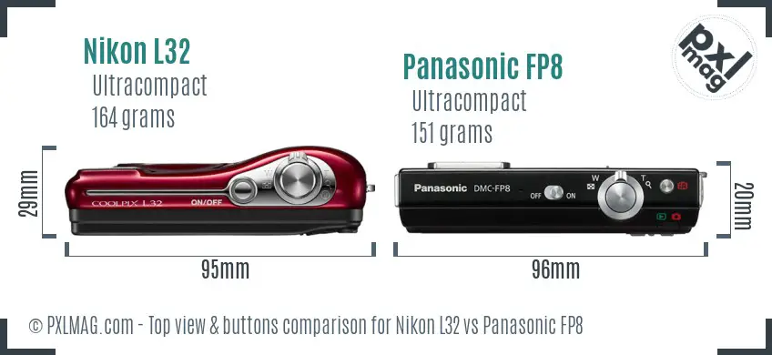 Nikon L32 vs Panasonic FP8 top view buttons comparison