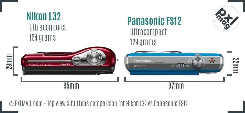 Nikon L32 vs Panasonic FS12 top view buttons comparison