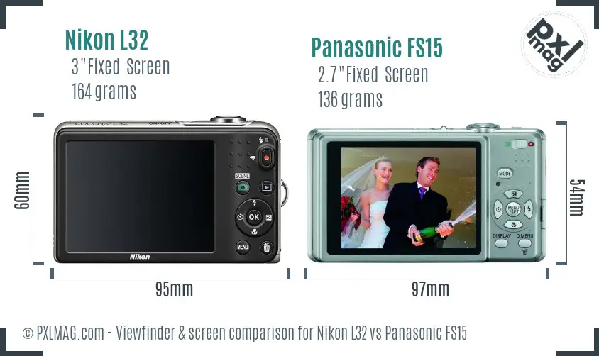 Nikon L32 vs Panasonic FS15 Screen and Viewfinder comparison