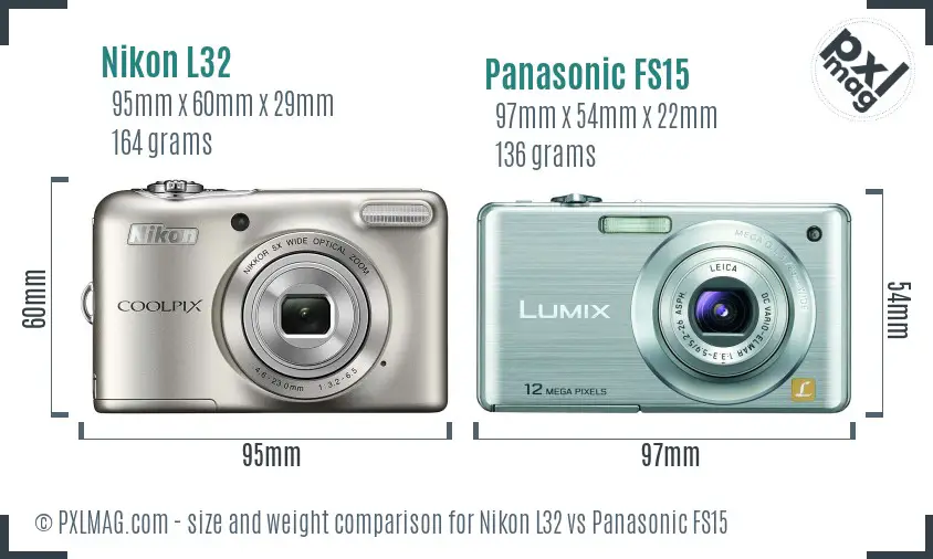 Nikon L32 vs Panasonic FS15 size comparison