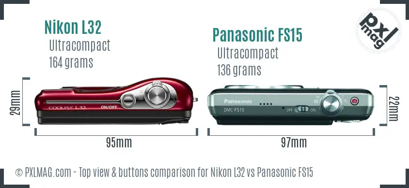 Nikon L32 vs Panasonic FS15 top view buttons comparison