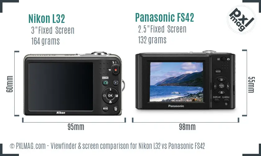 Nikon L32 vs Panasonic FS42 Screen and Viewfinder comparison