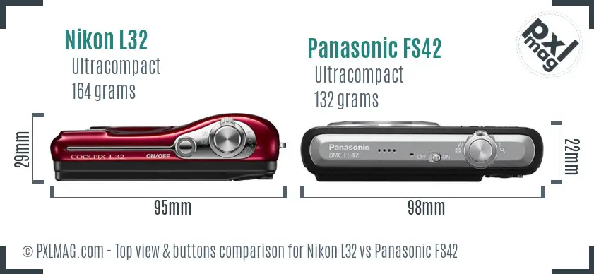 Nikon L32 vs Panasonic FS42 top view buttons comparison