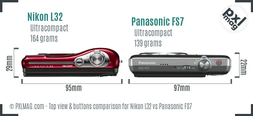 Nikon L32 vs Panasonic FS7 top view buttons comparison