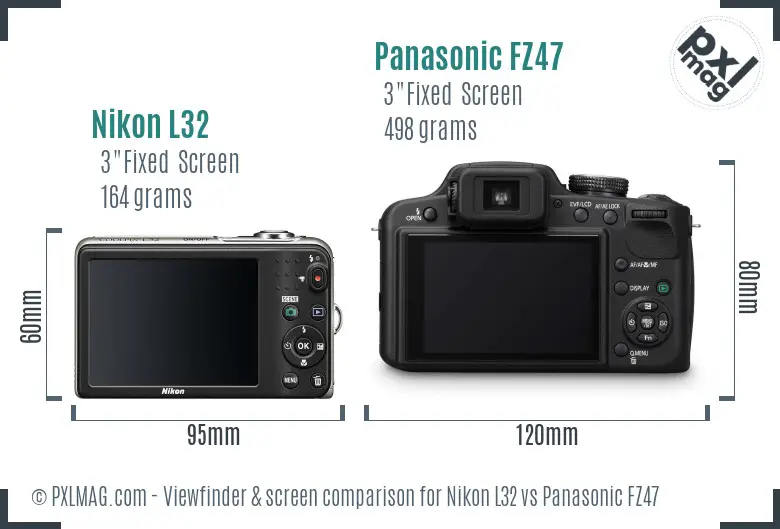 Nikon L32 vs Panasonic FZ47 Screen and Viewfinder comparison