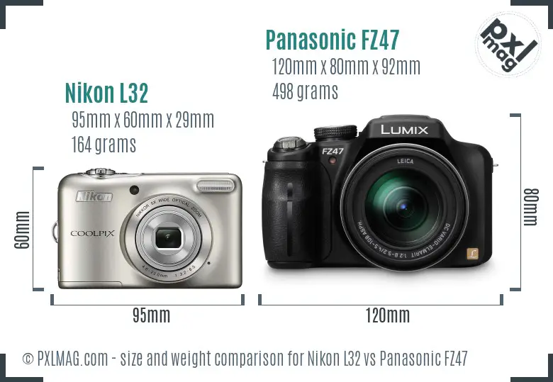 Nikon L32 vs Panasonic FZ47 size comparison