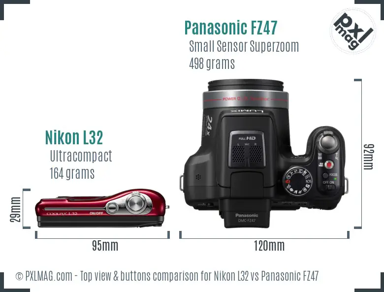 Nikon L32 vs Panasonic FZ47 top view buttons comparison