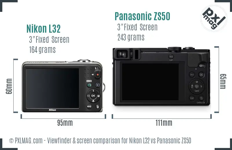 Nikon L32 vs Panasonic ZS50 Screen and Viewfinder comparison