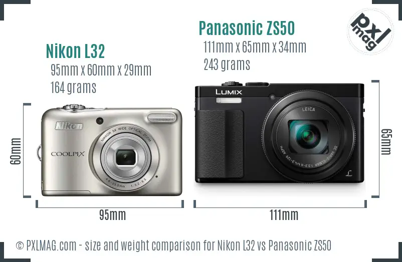 Nikon L32 vs Panasonic ZS50 size comparison