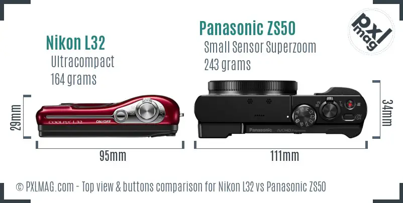 Nikon L32 vs Panasonic ZS50 top view buttons comparison