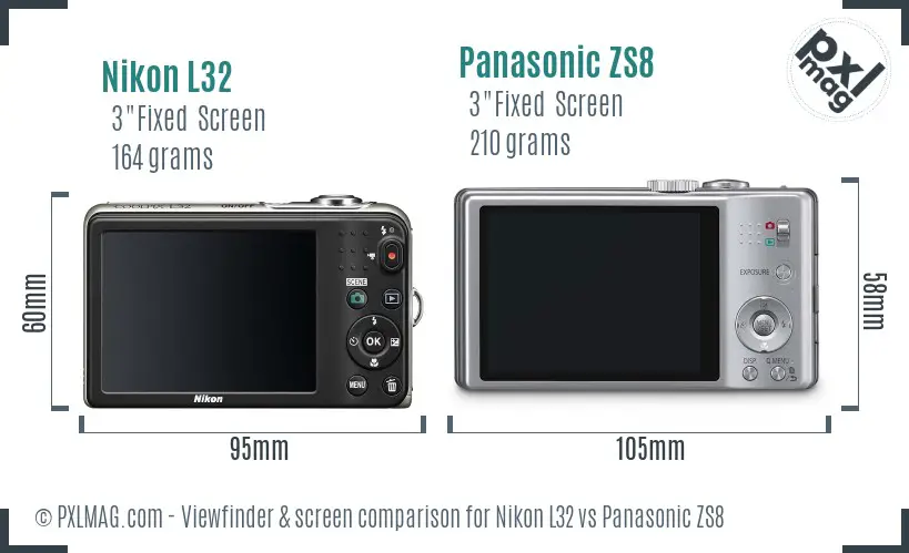 Nikon L32 vs Panasonic ZS8 Screen and Viewfinder comparison