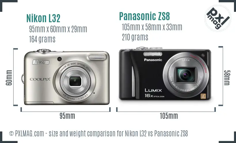 Nikon L32 vs Panasonic ZS8 size comparison