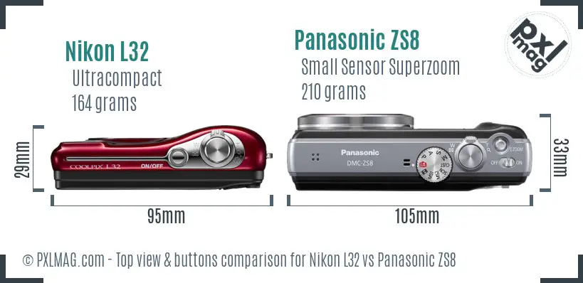 Nikon L32 vs Panasonic ZS8 top view buttons comparison