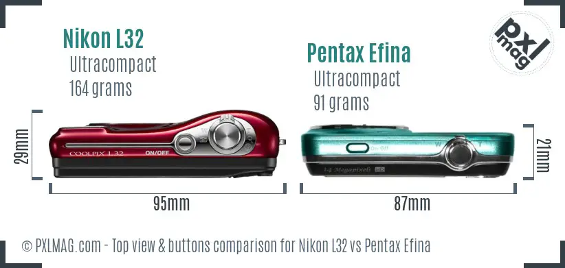 Nikon L32 vs Pentax Efina top view buttons comparison