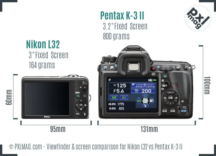Nikon L32 vs Pentax K-3 II Screen and Viewfinder comparison