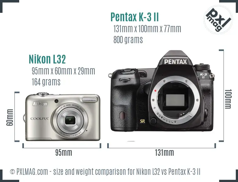 Nikon L32 vs Pentax K-3 II size comparison